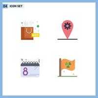 Group of 4 Flat Icons Signs and Symbols for complex plan seo package location date Editable Vector Design Elements