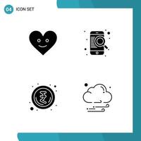 Pack of 4 creative Solid Glyphs of love rupee find online night Editable Vector Design Elements