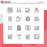 User Interface Pack of 16 Basic Outlines of letter mail drink e email Editable Vector Design Elements