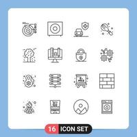 User Interface Pack of 16 Basic Outlines of mixer household products cooking security Editable Vector Design Elements