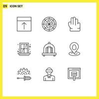 Mobile Interface Outline Set of 9 Pictograms of easter pin hand location baggage Editable Vector Design Elements