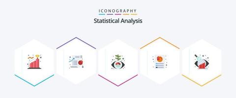 análisis estadístico 25 paquete de iconos planos que incluye informe. personalización tarta. análisis. crecimiento vector