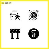 Set of 4 Vector Solid Glyphs on Grid for and block pedestrian dollar reil Editable Vector Design Elements