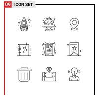 Mobile Interface Outline Set of 9 Pictograms of acid point sweet place marker Editable Vector Design Elements