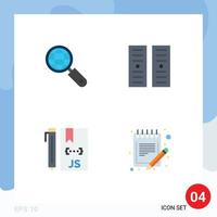 Set of 4 Vector Flat Icons on Grid for globe develop seo server programming Editable Vector Design Elements