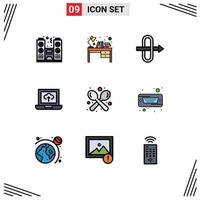 Universal Icon Symbols Group of 9 Modern Filledline Flat Colors of spoon fork study table coffee upload Editable Vector Design Elements