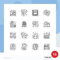 paquete de iconos de vectores de stock de 16 signos y símbolos de línea para la configuración del libro de dólares de la bolsa dibujando elementos de diseño de vectores editables