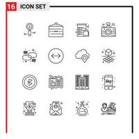 16 Universal Outlines Set for Web and Mobile Applications chain media shop communication shop Editable Vector Design Elements