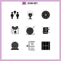 Set of 9 Modern UI Icons Symbols Signs for advertising leaf reward green orange Editable Vector Design Elements