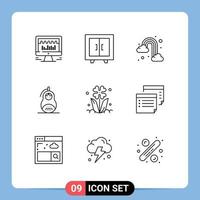 Universal Icon Symbols Group of 9 Modern Outlines of flora peace rain matrioshka fraud Editable Vector Design Elements