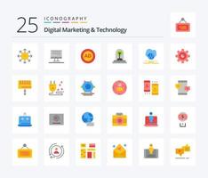 Digital Marketing And Technology 25 Flat Color icon pack including tree. new. ad. growth. block vector