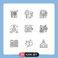 conjunto de 9 iconos de interfaz de usuario modernos símbolos signos para boda amor dinero corazón neto elementos de diseño vectorial editables vector