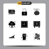 9 Thematic Vector Solid Glyphs and Editable Symbols of date wifi alpine internet scandinavia Editable Vector Design Elements