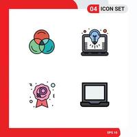 Pack of 4 Modern Filledline Flat Colors Signs and Symbols for Web Print Media such as rgb sign bulb solution computer Editable Vector Design Elements