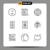 Universal Icon Symbols Group of 9 Modern Outlines of gras mobile internet bank mobile application Editable Vector Design Elements