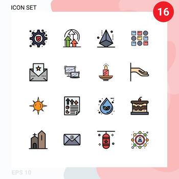 Modern Set of 16 Flat Color Filled Lines and symbols such as card pattren system development data scince pattren Editable Creative Vector Design Elements