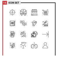 User Interface Pack of 16 Basic Outlines of paper checkout lab flask basket checkout Editable Vector Design Elements