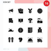 paquete de 16 signos y símbolos de glifos sólidos modernos para medios de impresión web, como elementos de diseño de vectores editables de líder de cinta de imagen ganadora de refrigerios