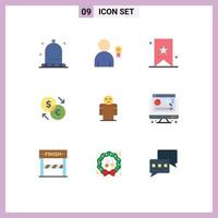 Pictogram Set of 9 Simple Flat Colors of euro exchange book currency ui Editable Vector Design Elements