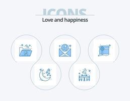 diseño de iconos del paquete 5 de iconos azules de amor. caja. correo. alimento. amar. carpeta vector