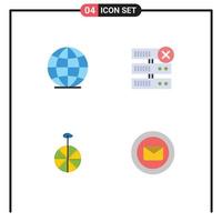 Pictogram Set of 4 Simple Flat Icons of global chat database wheel support Editable Vector Design Elements