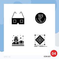 Modern Set of 4 Solid Glyphs and symbols such as cinema trade business indian women Editable Vector Design Elements