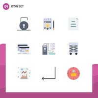 Pack of 9 creative Flat Colors of data finance document debit card Editable Vector Design Elements