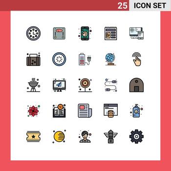 Editable Vector Line Pack of 25 Simple Filled line Flat Colors of monitor ui application basic restart Editable Vector Design Elements