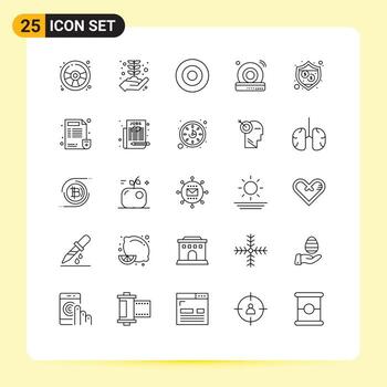 Mobile Interface Line Set of 25 Pictograms of security internet gold wifi cd Editable Vector Design Elements