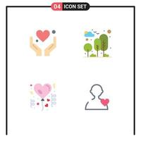 paquete de 4 iconos planos creativos de la mano afecto motivación naturaleza amor elementos de diseño vectorial editables vector