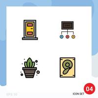 Mobile Interface Filledline Flat Color Set of 4 Pictograms of construction plan network graph gardening Editable Vector Design Elements