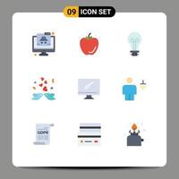 9 User Interface Flat Color Pack of modern Signs and Symbols of computer heart summer couple light Editable Vector Design Elements