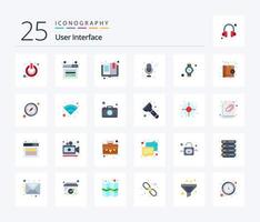 User Interface 25 Flat Color icon pack including time. voice. web. recording. reading vector