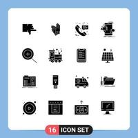 Mobile Interface Solid Glyph Set of 16 Pictograms of in megaphone call mobile bullhorn Editable Vector Design Elements