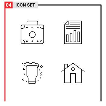 Set of 4 Modern UI Icons Symbols Signs for briefcase night document report wine Editable Vector Design Elements