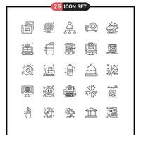 Mobile Interface Line Set of 25 Pictograms of multi media film setting projector film Editable Vector Design Elements