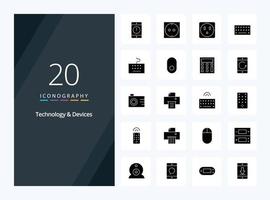 20 Devices Solid Glyph icon for presentation vector