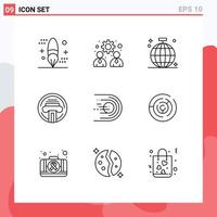 Pack of 9 Modern Outlines Signs and Symbols for Web Print Media such as writer type work printer disco Editable Vector Design Elements