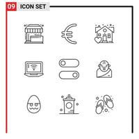 Set of 9 Commercial Outlines pack for toggle control estate wifi computer Editable Vector Design Elements