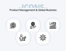 gestión de productos y diseño de iconos del paquete de iconos de línea de negocio global 5. negocio. global. estratégico. foro. marketing vector