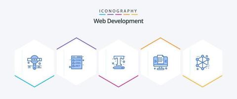 Web Development 25 Blue icon pack including website. page. programming. development. text settings vector