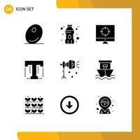 Mobile Interface Solid Glyph Set of 9 Pictograms of spotlight light target illumination tool Editable Vector Design Elements