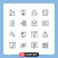 Pack of 16 Modern Outlines Signs and Symbols for Web Print Media such as programming coding succulent code shine Editable Vector Design Elements
