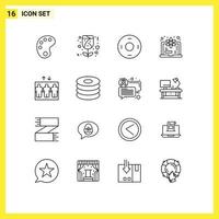 16 Universal Outlines Set for Web and Mobile Applications dish group symbolism elevator learn Editable Vector Design Elements