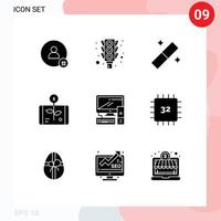 Group of 9 Modern Solid Glyphs Set for computer report stop investment business Editable Vector Design Elements