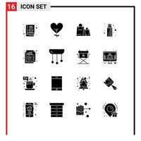 Set of 16 Modern UI Icons Symbols Signs for analysis usb plant connector shop Editable Vector Design Elements