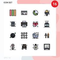 Universal Icon Symbols Group of 16 Modern Flat Color Filled Lines of computers ipod phone songs sweet Editable Creative Vector Design Elements