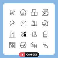 conjunto de 16 iconos de interfaz de usuario modernos signos de símbolos para elementos de diseño vectorial editables de contacto de sobre de ladrillos de letras en la nube vector