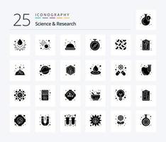 Science 25 Solid Glyph icon pack including clipboard. diseases. space. bacteria. watch vector