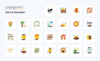 25 Islam And Ramadan Flat color icon pack vector